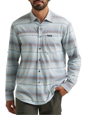 Wrangler BigOutdoors Button-Up Shirt in Light Blue and Tan Stripes